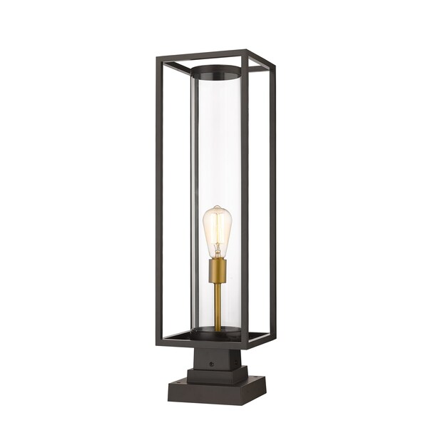 Z-Lite Dunbroch 1 Light Outdoor Pier Mounted Fixture, Deep Bronze + Outdoor Brass & Clear 584PHBS-SQPM-DBZ - main
